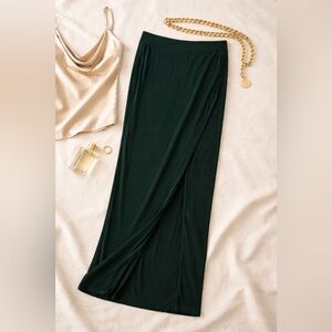Shein Dark Green Wrap Maxi Skirt Slit Minimalist Bodycon Midi Skirt Size M